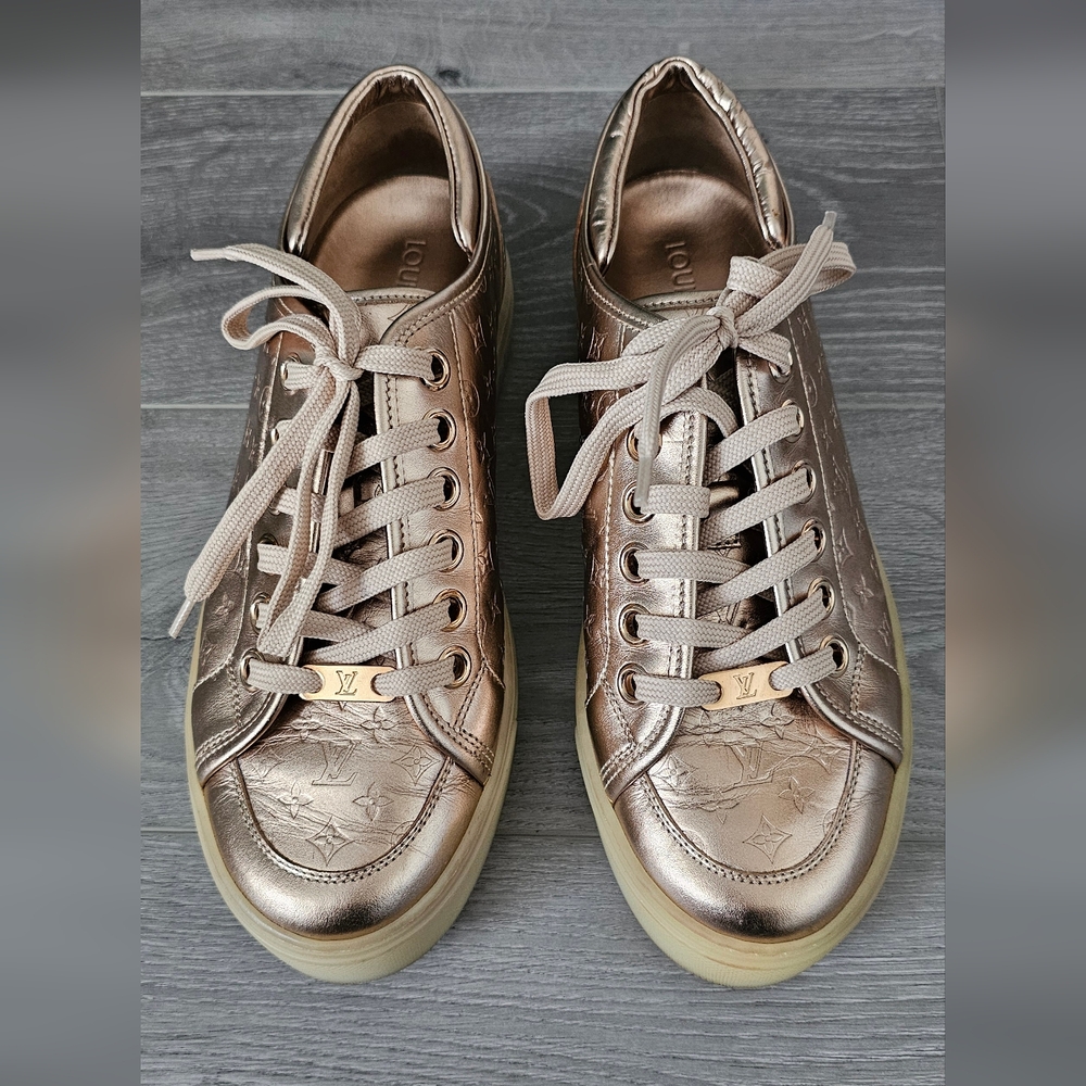 Authentic Louis Vuitton Gold Sneakers with Metallic Finish
